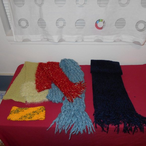 Scarf Knit Red Darker Gold Accents - Picture 4 of 8